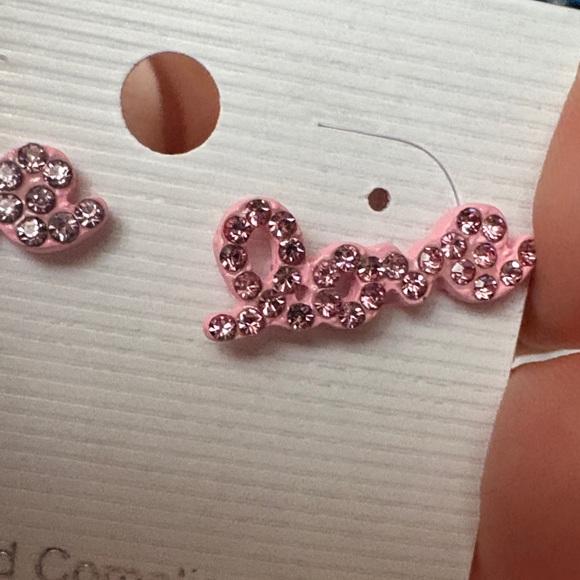 Pink Rhinestone Love Earrings - Picture 4 of 5